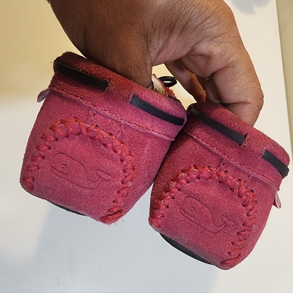 VINEYARD VINES Pink Sued Leather Faux Fur Linning Slippers size 6M - Picture 8 of 11
